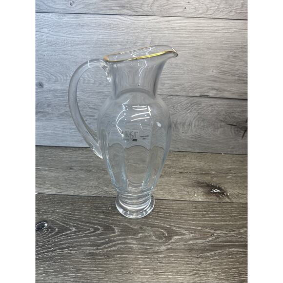 MIKASA Crystal JAMESTOWN GOLD Trim Pitcher 11” Tall - Picture 1 of 8